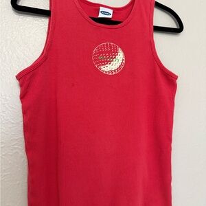 Old Navy Red Ribbed Tank with Embroidered Logo